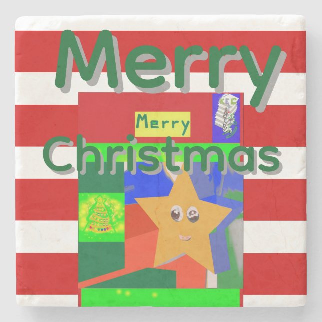 Pink Red Merry Christmas  Stone Coaster (Front)