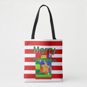 Pink Red Merry Christmas Tote Bag