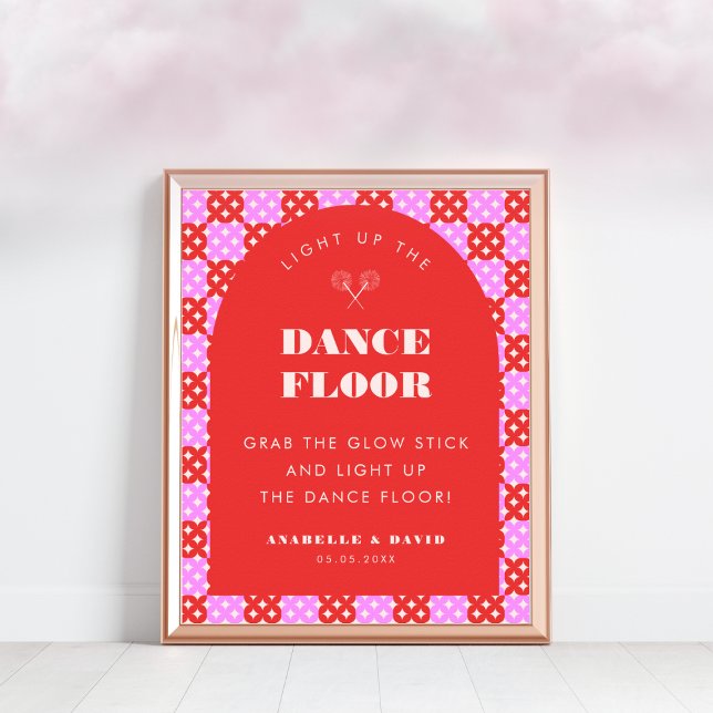 Pink Red Mid Century Mod Dance Floor Wedding Sign (Creator Uploaded)