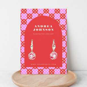 Pink Red Mid Century Modern Arch Earring Display Business Card