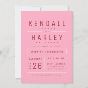 Pink Red Modern Simple Typography Photo Wedding Invitation