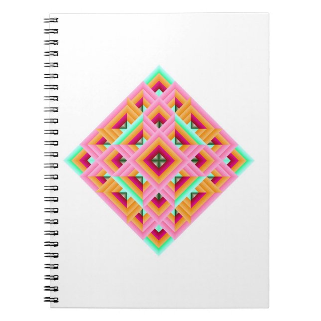 Pink, Red, Orange, and Green Quilt Diamond Notebook (Front)