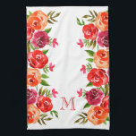 Pink Red Orange Flowers Monogrammed Tea Towel<br><div class="desc">Floral pattern of red,  orange,  pink and burgundy flowers and green leaves on ANY COLOR BACKGROUND - we show white. Personalise with a monogram,  initials,  name,  or saying for yourself,  a gift,  wedding gift,  or gift for mother's day.</div>