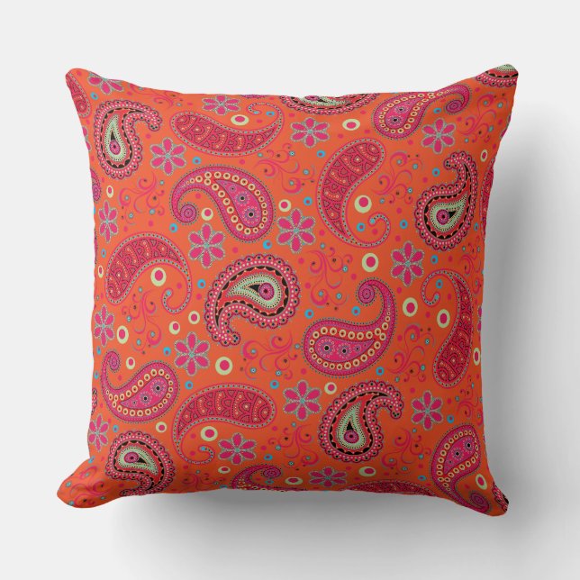 pink red orange paisley pattern,boho paisley cushion (Front)