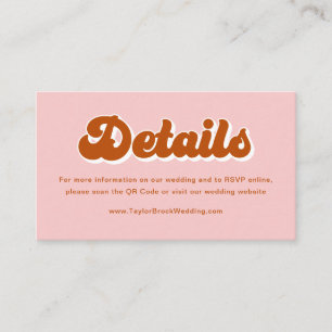 Pink Red Orange Retro 70s Wedding Website Enclosure Card