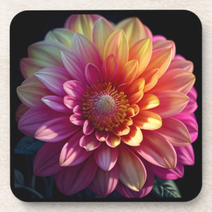 Pink Red Orange Yellow Purple Dahlia Flower Coaster