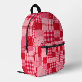 Pink red patchwork pattern printed backpack