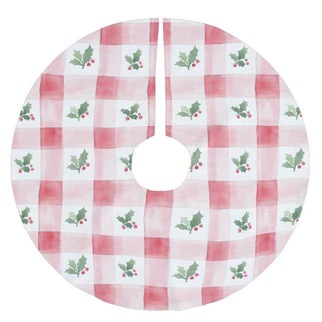 Pink Red Pattern Christmas Brushed Polyester Tree Skirt (Front)