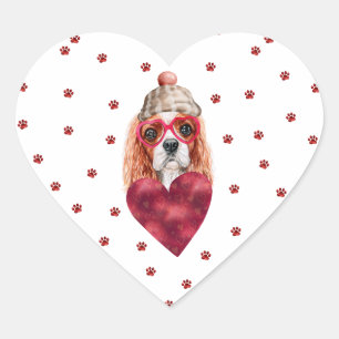 Pink Red Paws Cavalier Spaniel Dog Valentine's Heart Sticker