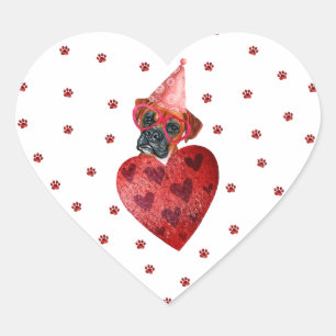 Pink Red Paws Heart Boxer Dog Valentines Sticker