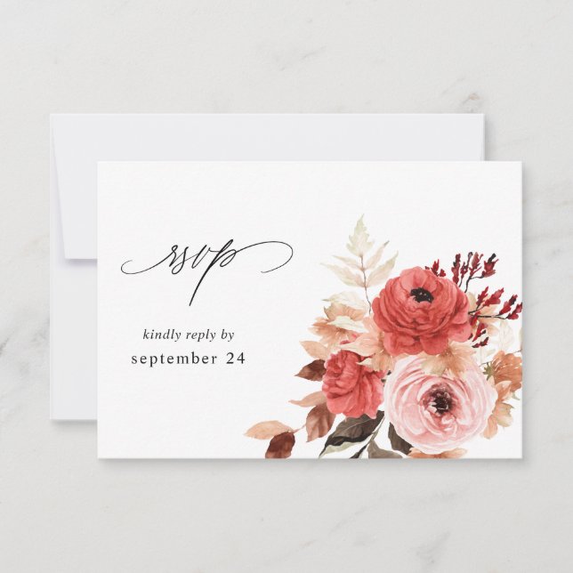 Pink & Red Pink Floral w Meal RSVP Card (Front)