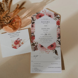 Pink & Red Pink Floral Wedding 2 All In One Invitation