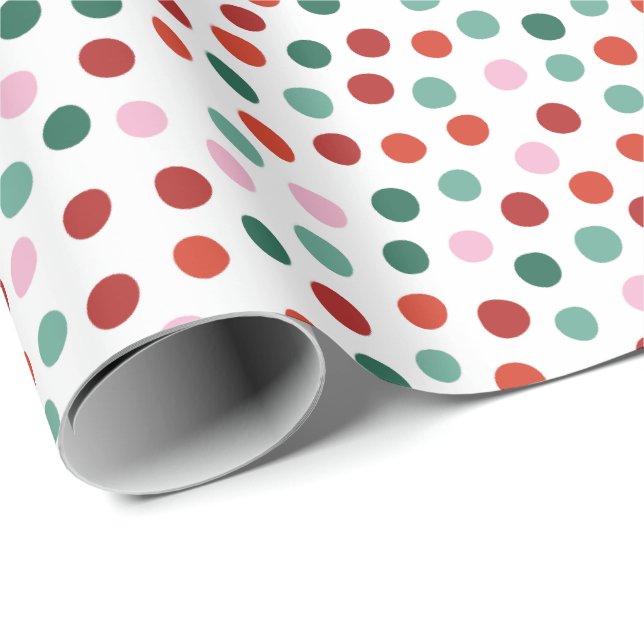Pink Red Polka Dots Pattern Christmas Wrapping Paper (Roll Corner)
