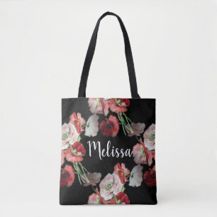 Pink & Red Poppies Pattern Custom Tote Bag