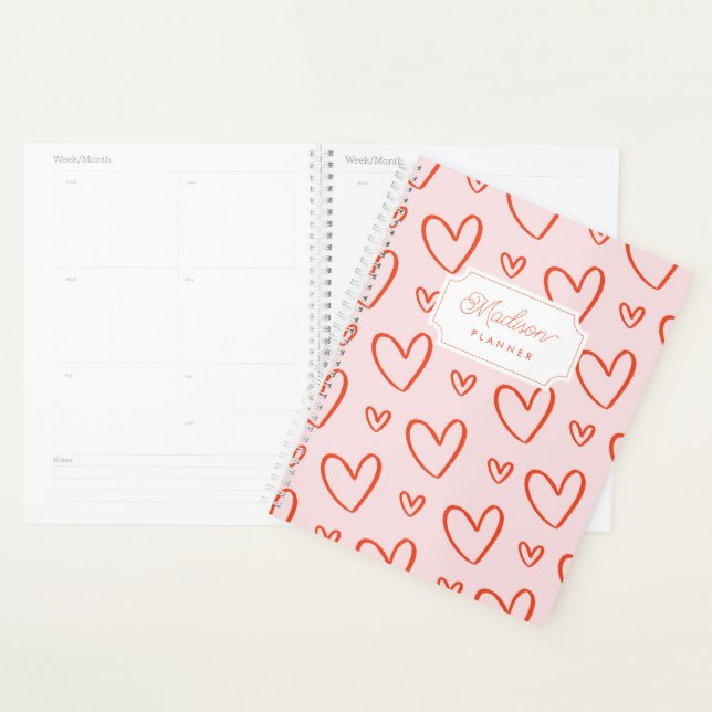 Pink & red preppy hearts planner (Display)
