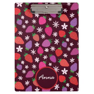 Pink Red Purple Strawberry With Flowers Clipboard