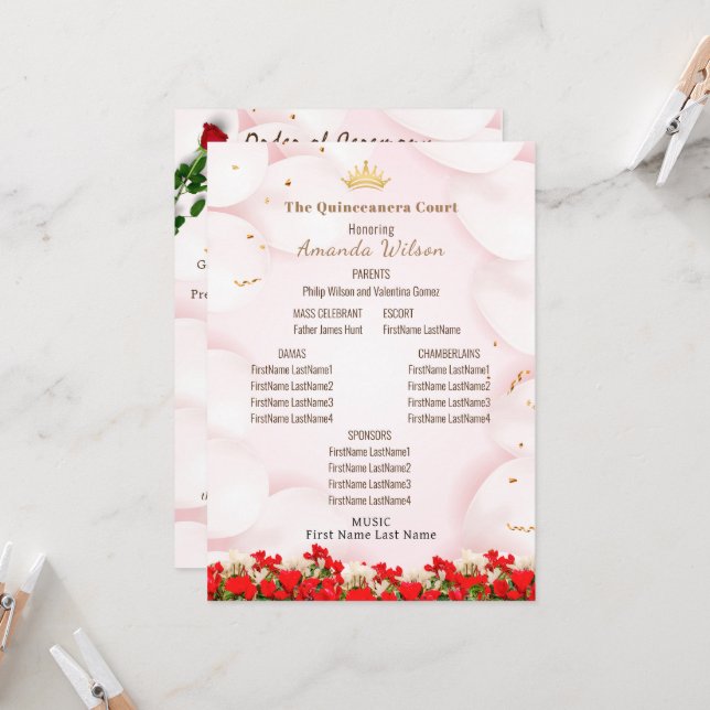 Pink Red Quinceanera Celebration Editable Program (Front/Back In Situ)