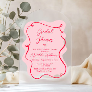Pink Red Retro Arch wavy bridal shower Acrylic Invitations