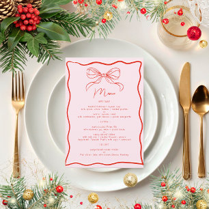 Pink & Red Retro Bow French Christmas Dinner Menu