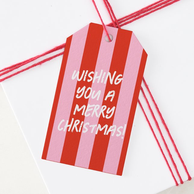 Pink Red Retro Christmas Gift Tag (Creator Uploaded)