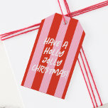 Pink Red Retro Christmas Gift Tag<br><div class="desc">Red Pink Thick Stripes Bold Retro Christmas Gift Tag</div>