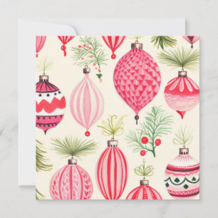 Pink Red Retro Christmas Ornaments Card