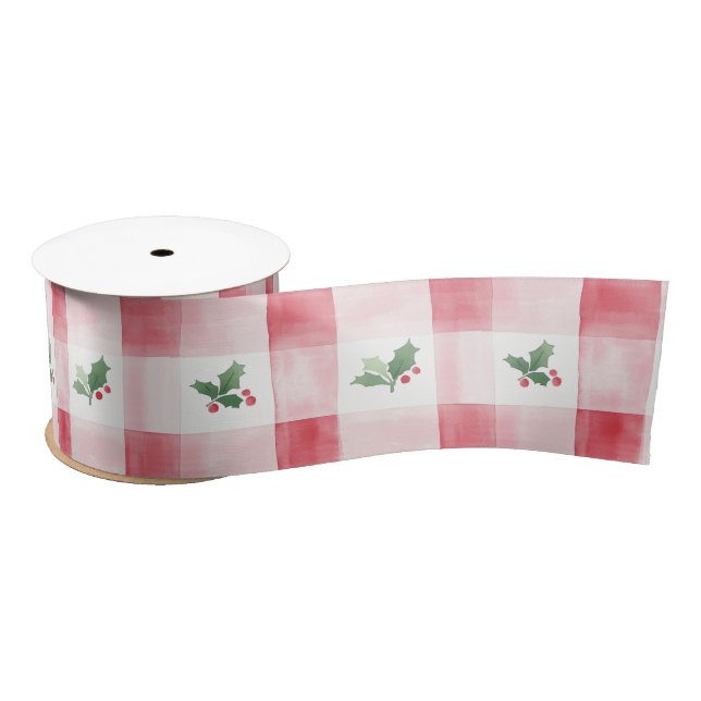 Pink Red Retro Christmas Plaid Satin Ribbon (Spool)