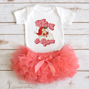 Pink Red Retro Groovy Santa Stay Merry and Bright Baby Bodysuit