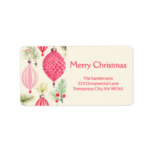 Pink Red Retro Ornaments Christmas Label