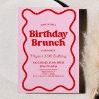 Pink Red Retro Wavy Border Birthday Brunch Party