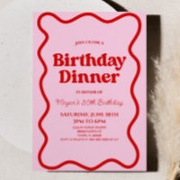 Pink Red Retro Wavy Border Birthday Dinner Party