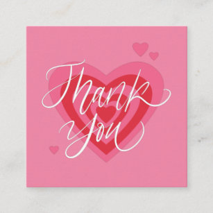 Pink Red Romantic Heart Thank You Valentine's Day Square Business Card