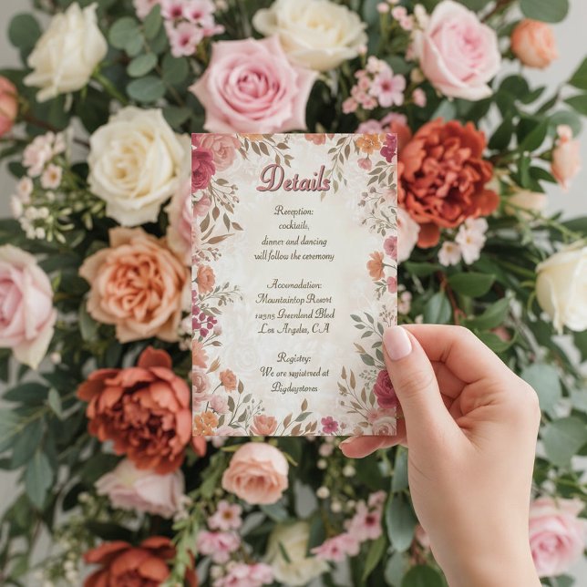 Pink & Red Romantic Spring Floral QR Code Wedding Enclosure Card (Creator Uploaded)