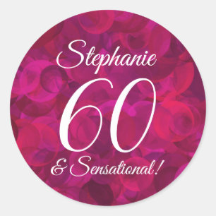 Pink Red Rose 60 and Sensational Birthday Favour Classic Round Sticker