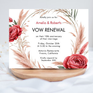 Pink Red Rose Boho Pampas Vow Renewal Invitation