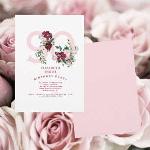 Pink & Red Rose Elegant 90th Birthday Party II Invitation