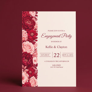 Pink Red Rose Engagement Party Invitation