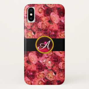 PINK RED ROSE FIELD ,RED RUBY GEMSTONE MONOGRAM iPhone X CASE