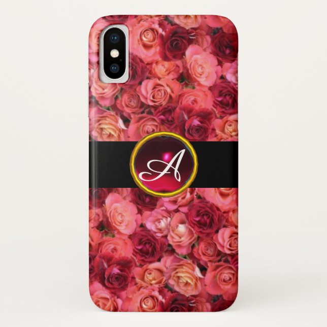 PINK RED ROSE FIELD ,RED RUBY GEMSTONE MONOGRAM Case-Mate iPhone CASE (Back)
