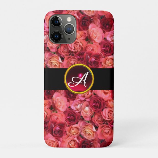 PINK RED ROSE FIELD ,RED RUBY GEMSTONE MONOGRAM Case-Mate iPhone CASE (Back)