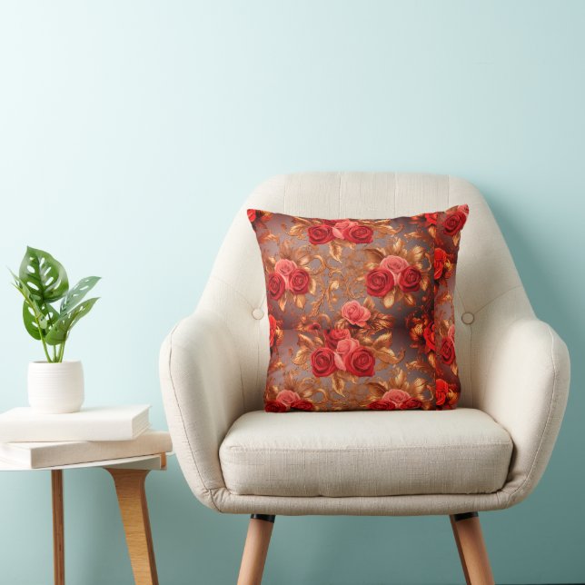 Pink & Red Rose Throw Pillow (Chair)