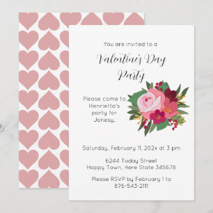 Pink Red Rose Valentine's Day Party Invitation