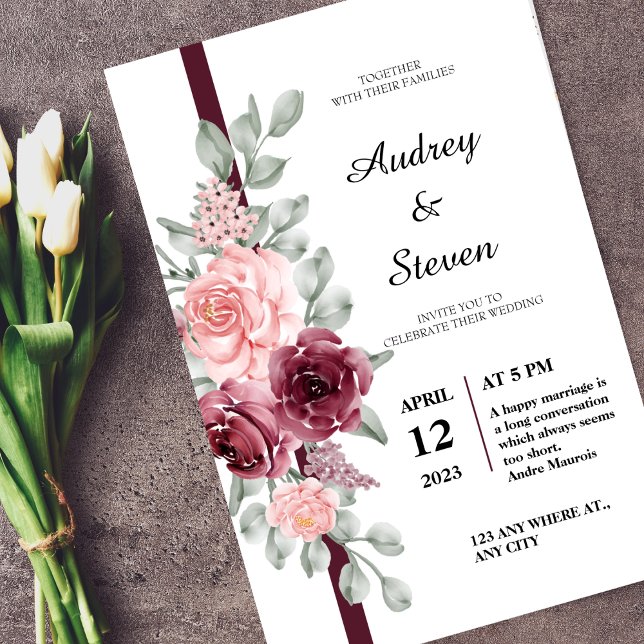 Pink Red Rose Wedding Invitation (Creator Uploaded)