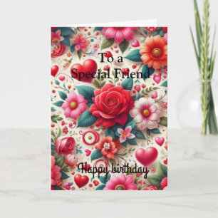 Pink Red Roses For a Special Friend Birthday Card