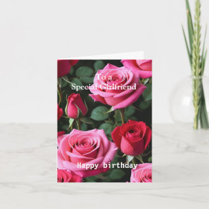Pink Red Roses For a Special Girlfriend  Birthday Card
