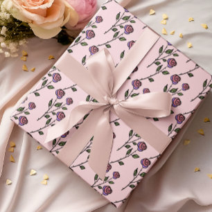 Pink Red Roses Hand-Illustrated Elegant Romantic Wrapping Paper