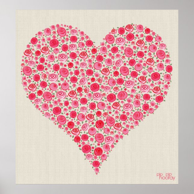 Pink Red Roses Love Heart Painting Print (Front)