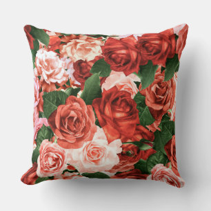 Pink Red Roses Random Arrangements Floral Pattern  Cushion