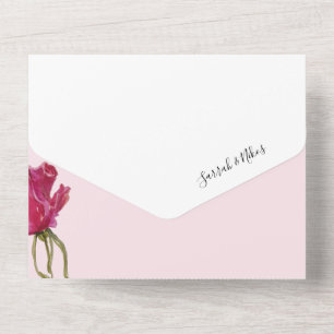 Pink Red Roses Watercolor Hand-painted All In One Invitation