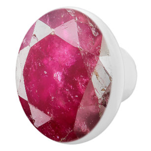 Pink Red Ruby Crystal Pattern Ceramic Knob